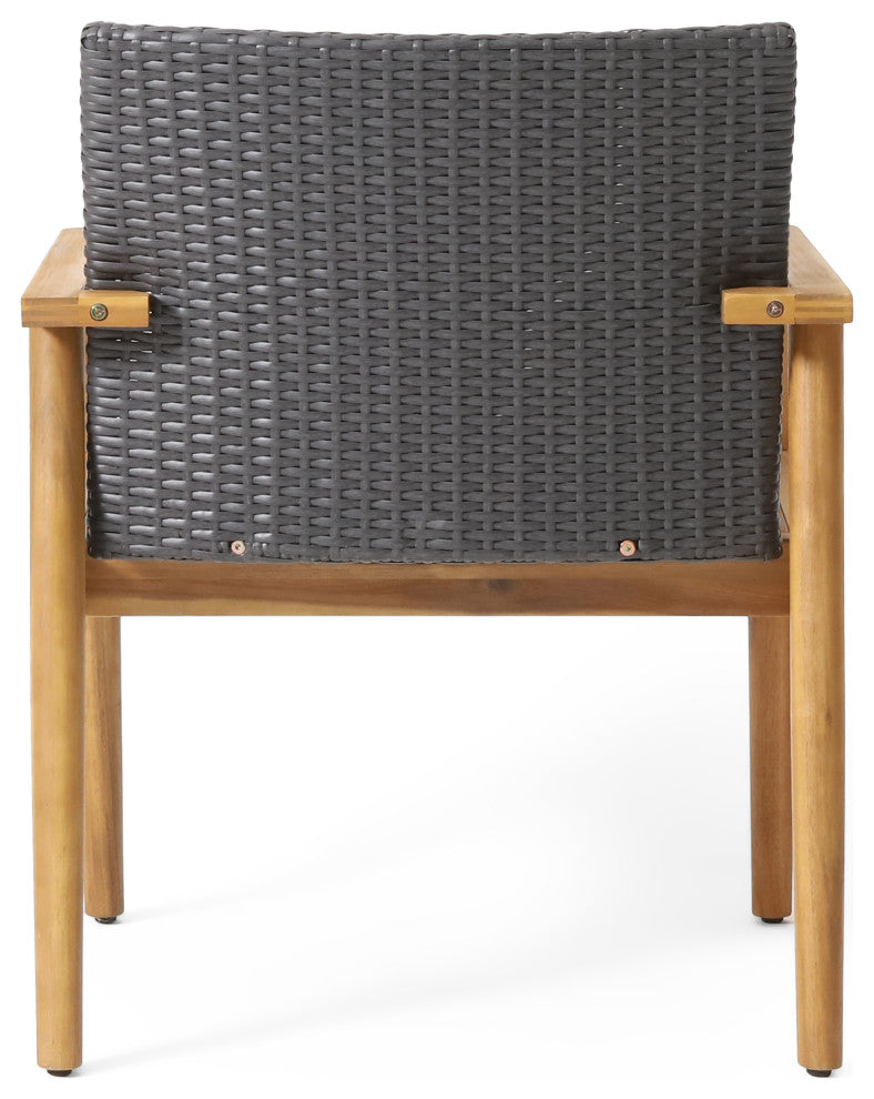 Alamosa Outdoor Wicker and Acacia Wood Club Chairs, Set of 2, Gray and Teak
