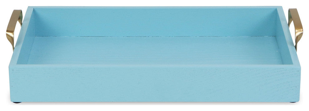 Light Blue Wooden Tray With Gold Handles