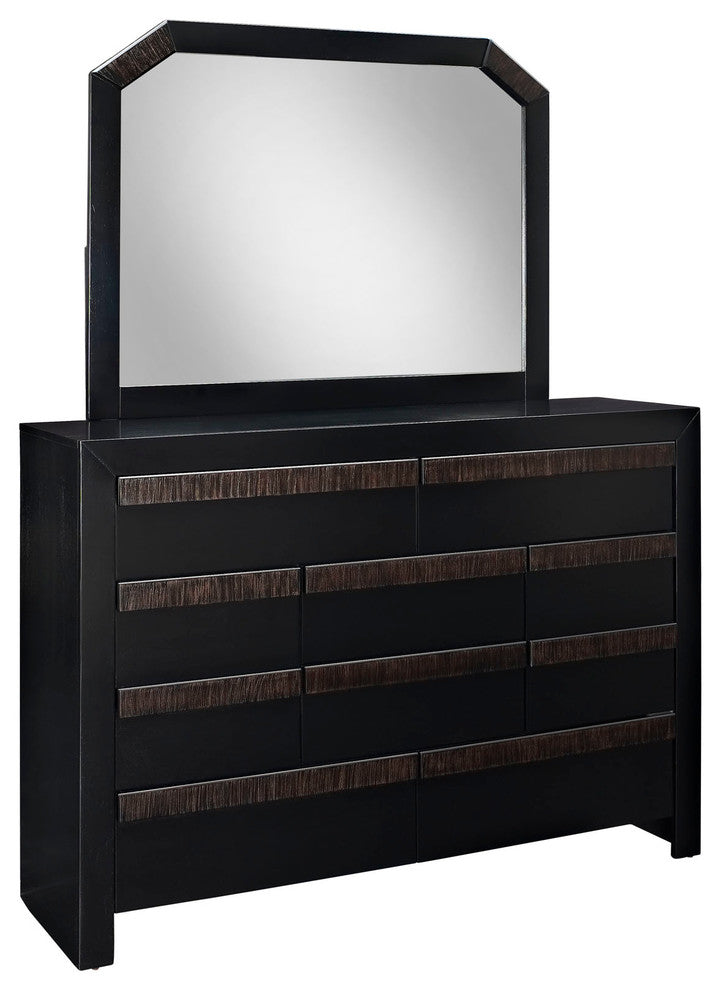 Modern Contemporary Bedroom Dresser and Mirror Black