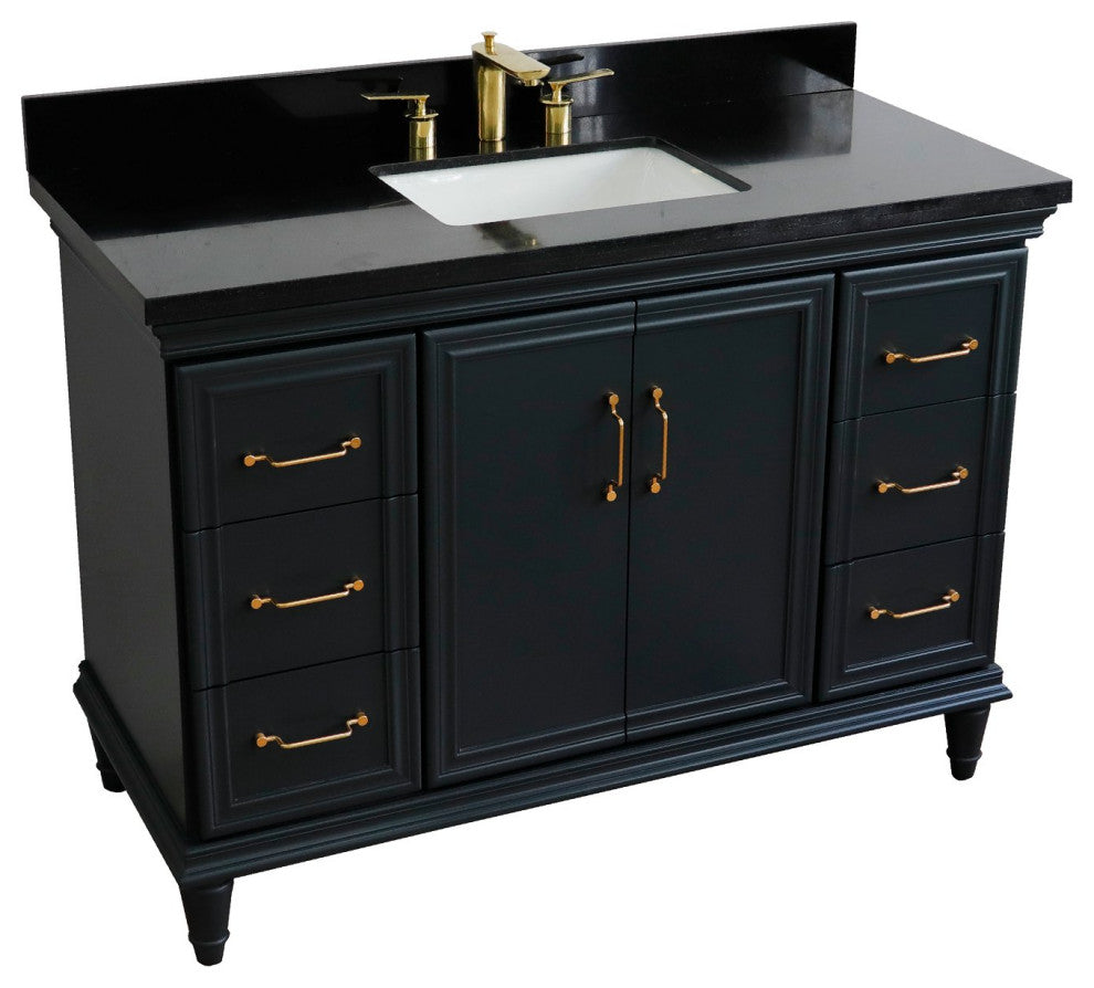 49" Single Sink Vanity, Dark Gray Finish With Black Galaxy Granite