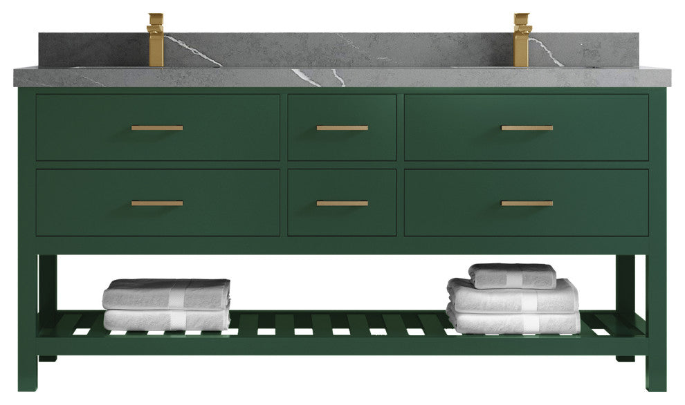 Parker 72 Double Sink Bath Vanity in Lafayette Green  2" Piatra Gray
