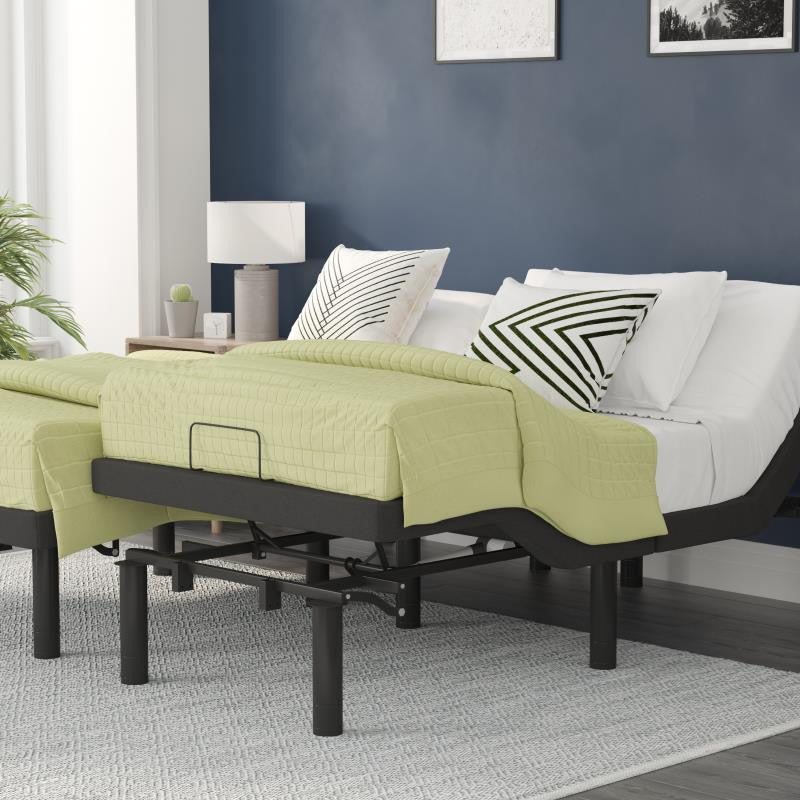 Selene Adjustable Upholstered Bed Base with Wireless Remote, Black, Split King