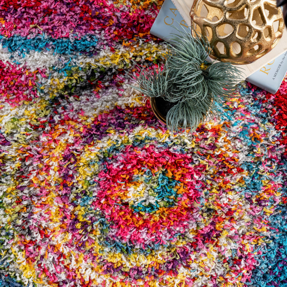 Nuloom Abstract Circles Shag Area Rug, Multicolor 5'3"Round