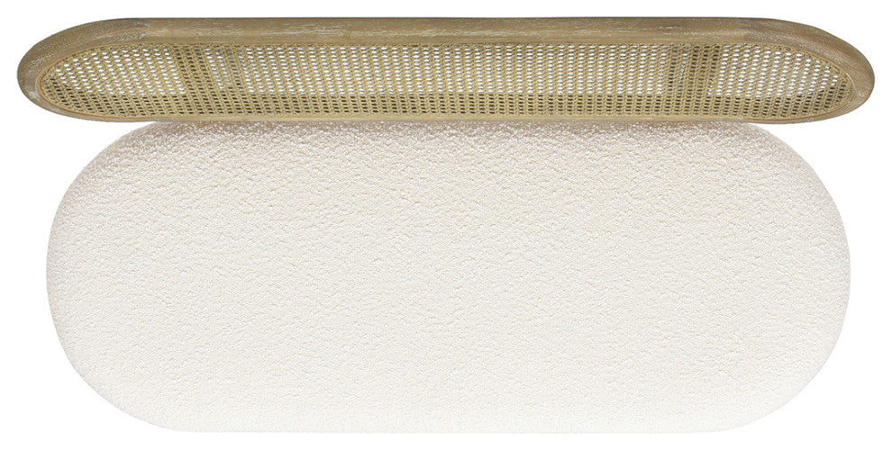 Havana 48" Boucle Upholstered Cane Rattan Bench, Ivory White