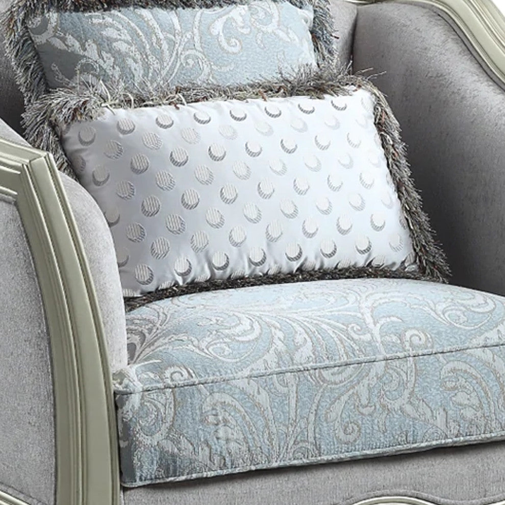 Benzara BM276231 44" Classic Accent Chair, Fabric Cushioned Seat, Gray/Champagne
