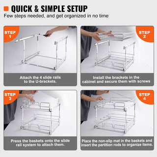 VEVOR 2-Tier Wire Pull Out Cabinet Under Sink Organizer 13x21" Drawer Basket