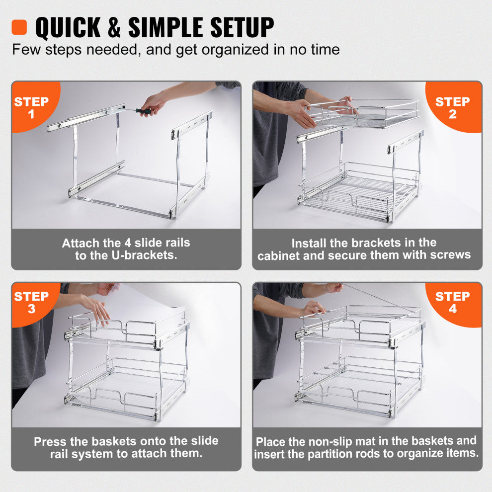 VEVOR 2-Tier Wire Pull Out Cabinet Under Sink Organizer 13x21" Drawer Basket