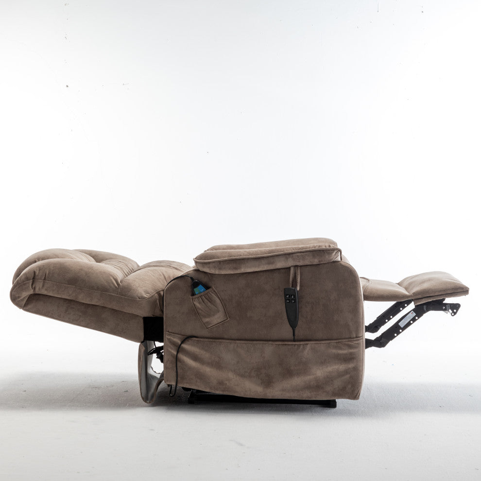 Motor Lift Recliner with Infinite Position & Extra-Wide Seat, Beige+brown