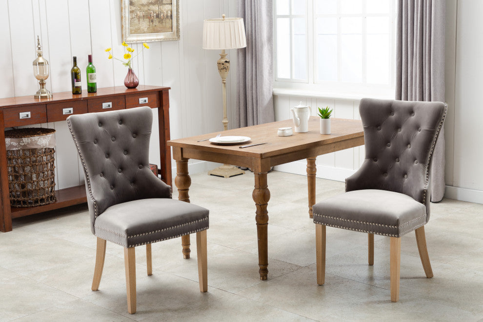 Home Beyond Velvet Upholstered Armless Dining Chairs, Light Gray