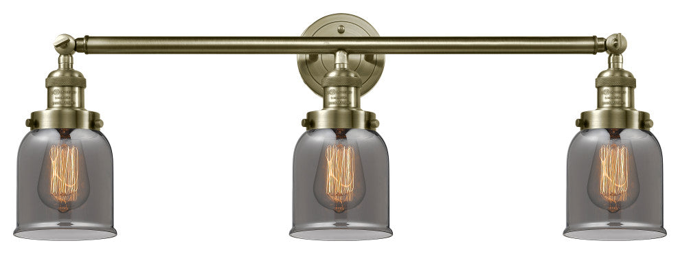 Bell 3-Light 30" Bath Vanity Light, Antique Brass, Plated Smoke
