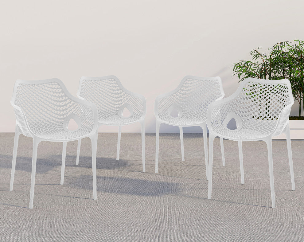Mykonos Outdoor Patio Dining Chair (Set of 4), White, With Arms