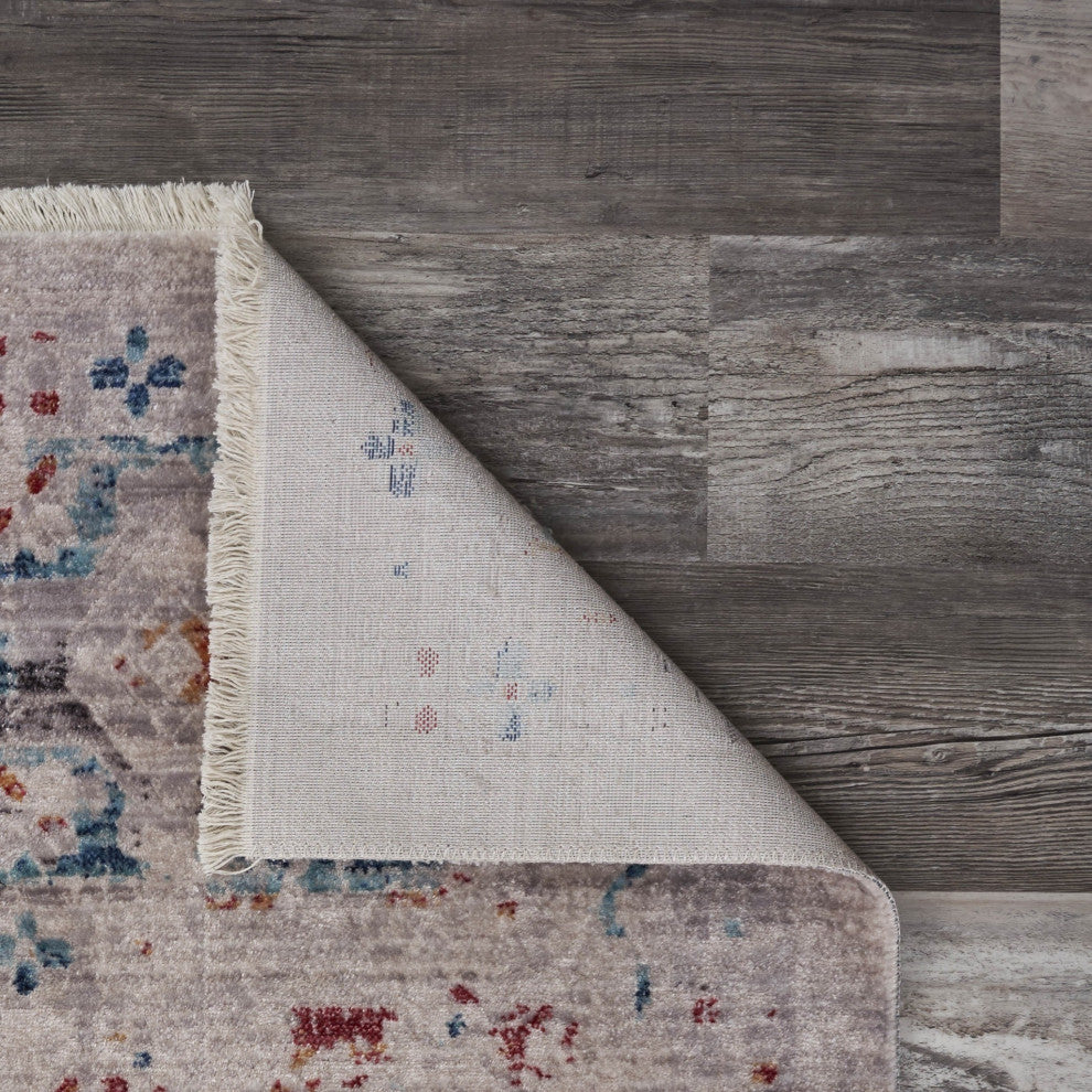 5" x 8" Beige Distressed Floral Area Rug