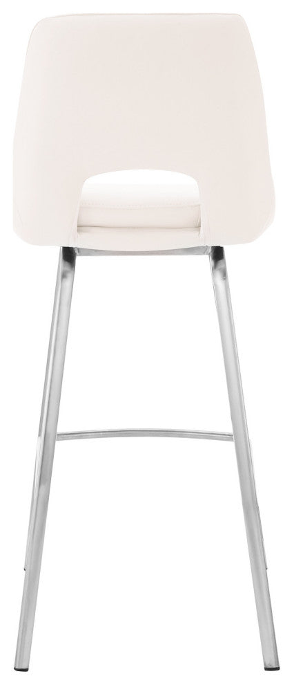 30" Elegant Gray Faux Leather Bar Stool With Stainless Steel Frame