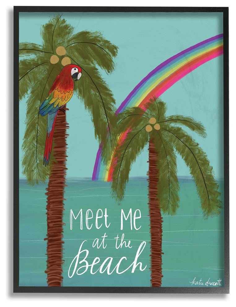 Meet Me At The Beach With Palms Tropical Rainbow Parrot Framed Giclee Art