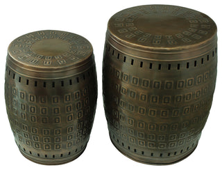 Saffron Fabs Hand Hammered 2-Piece Metal Stool, Bronze