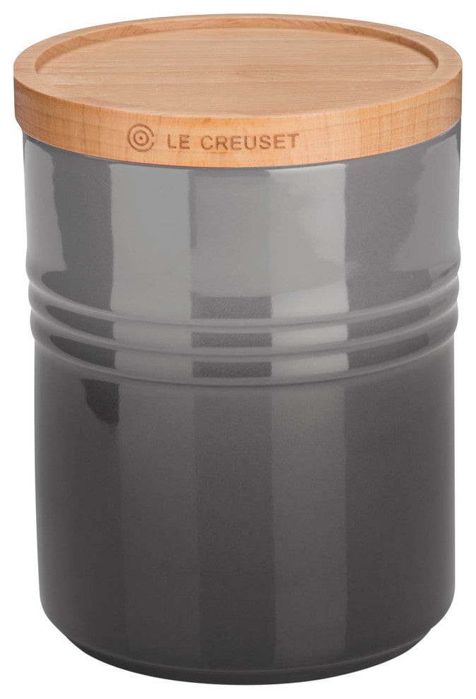 Le Creuset Stoneware Medium Storage Jar With Wooden Lid, Flint