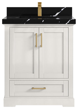 Boston 30" Single Sink Bath Vanity in Alabaster 2" Calacatta Black
