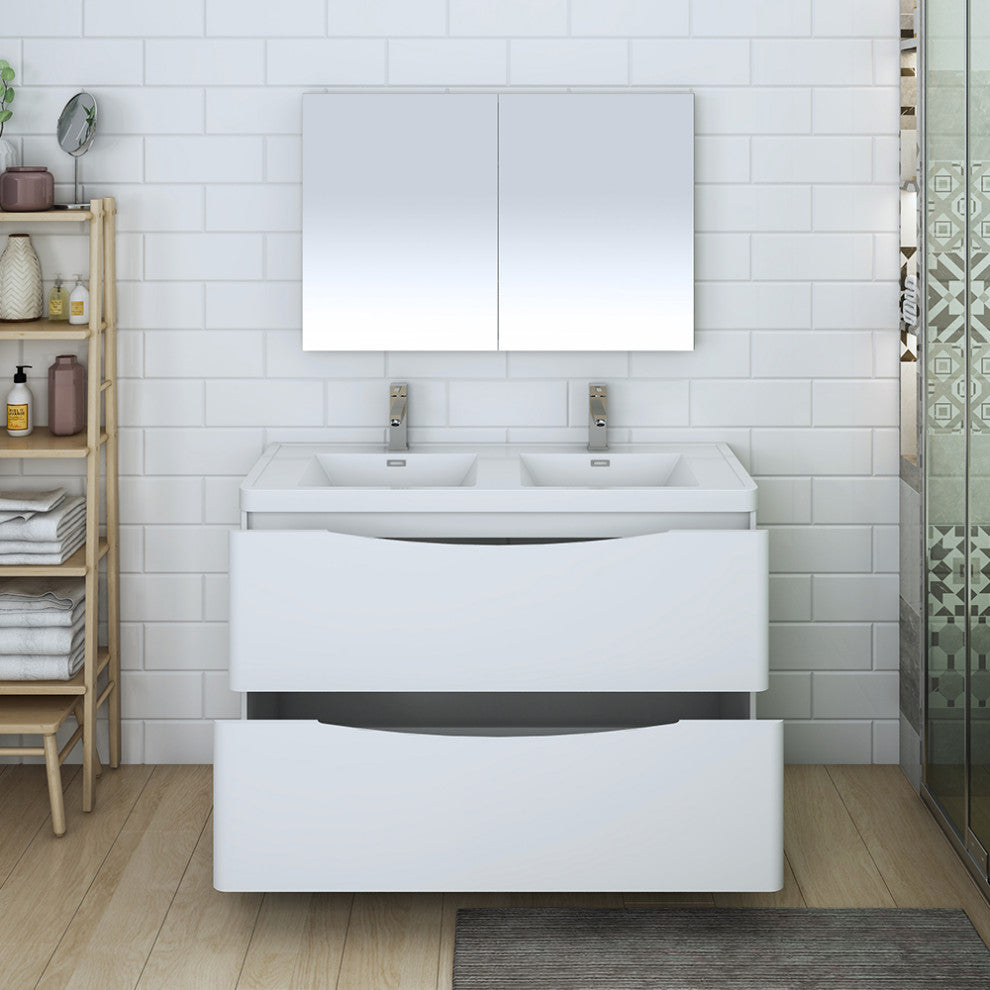Fresca Tuscany 48" Gloss White Double Sink Vanity With Medicine Cabinet