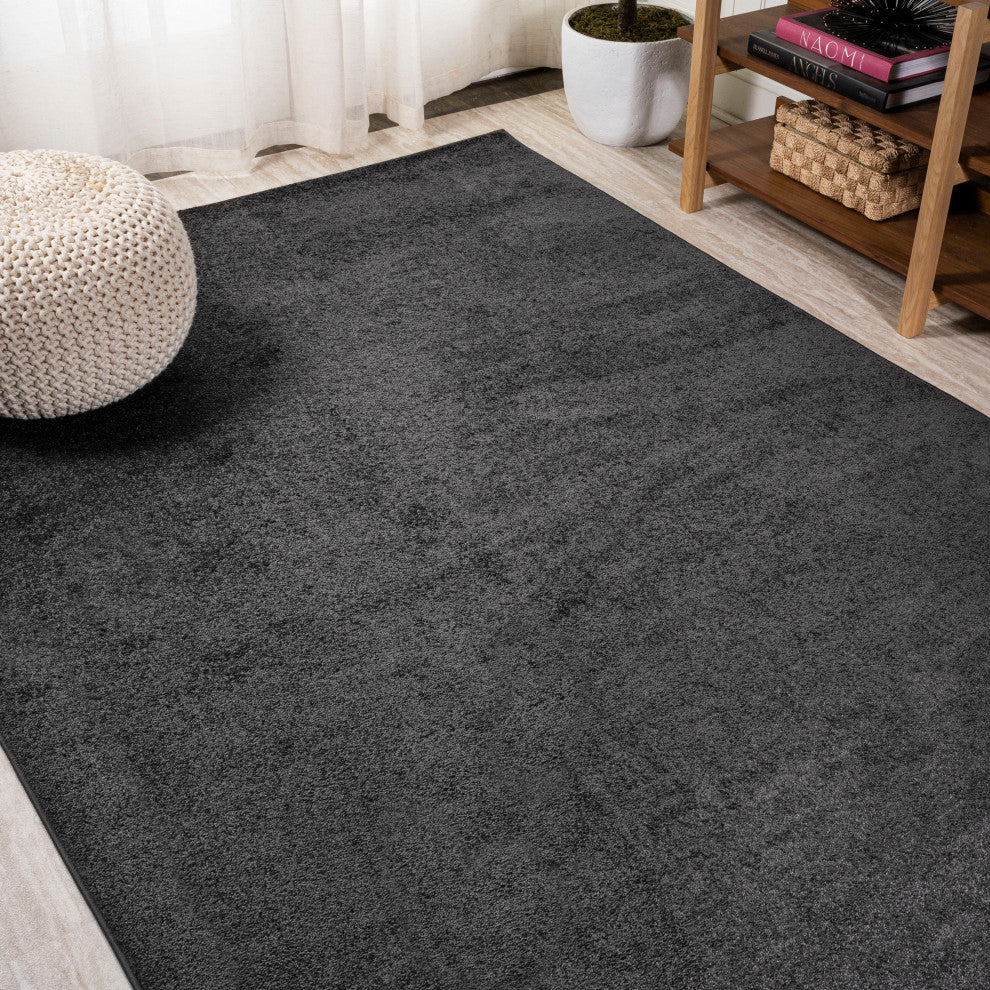 Haze Solid Low-Pile Runner Rug, Black, 9 X 12