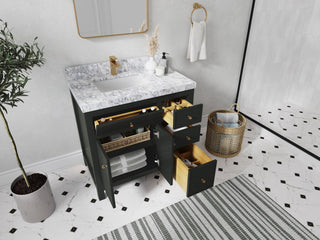 Sonoma 36" Left Offset Reeded Bath Vanity, Black Top 1.5" White Quartz