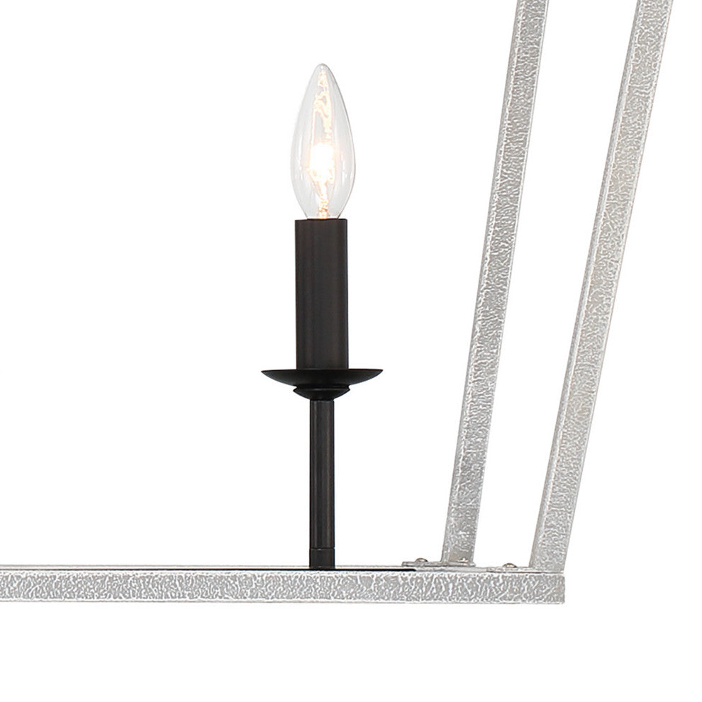 6 Light Kitchen Island Linear Pendant Chandelier, Crackle White+classic Black