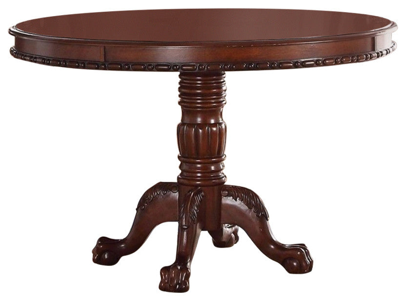 Rubber Wood Round Dining Table With Aesthetic Carvings Brown