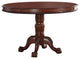 Rubber Wood Round Dining Table With Aesthetic Carvings Brown