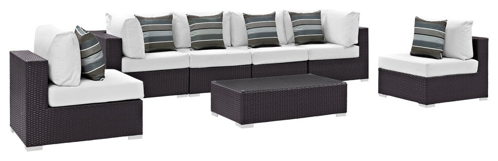 Espresso White Convene 7 Piece Outdoor Patio Sectional Set
