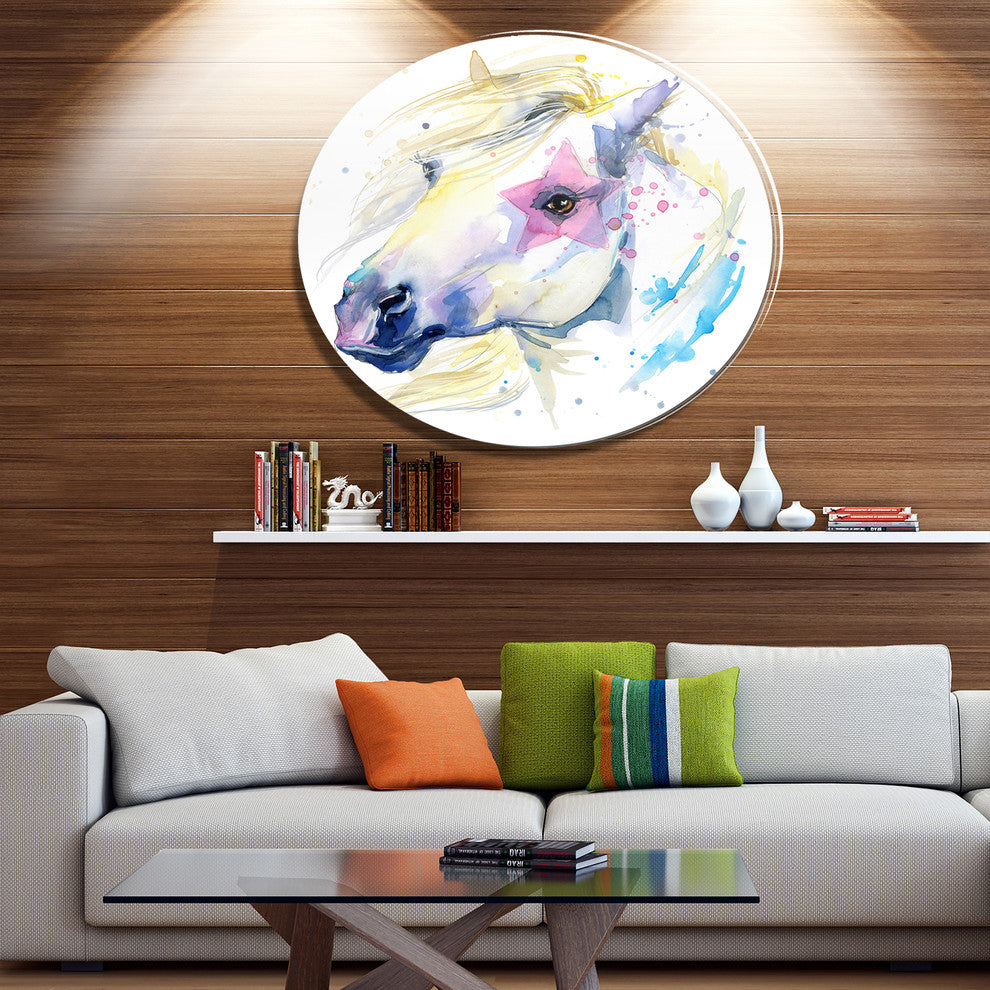 Horse Illustration With Splash, Animal Round Wall Art, 23"