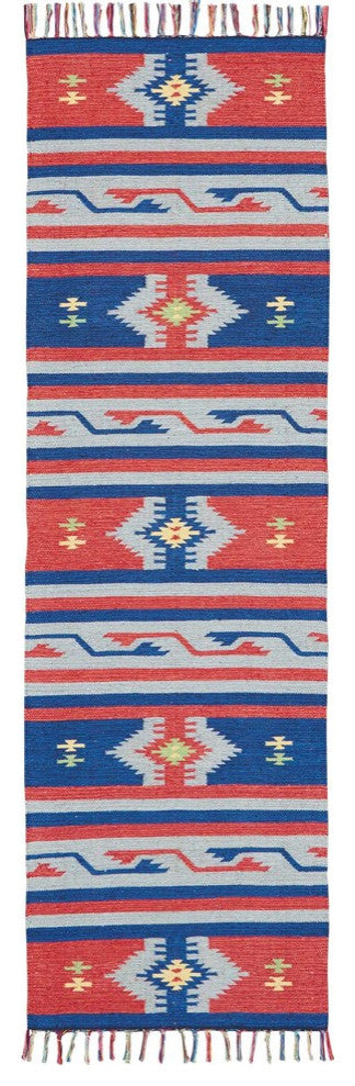 Nourison Baja Blue/Red Area Rug, 2'3"x7'6"