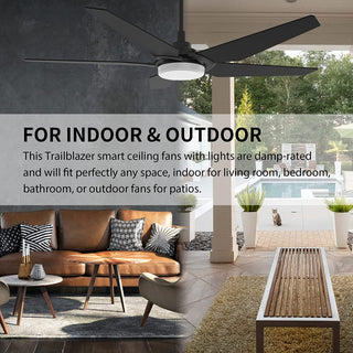 CARRO Smart Voice Control Ceiling Fan with Dimmable LED Light and Remote, Black, 52" Downrod