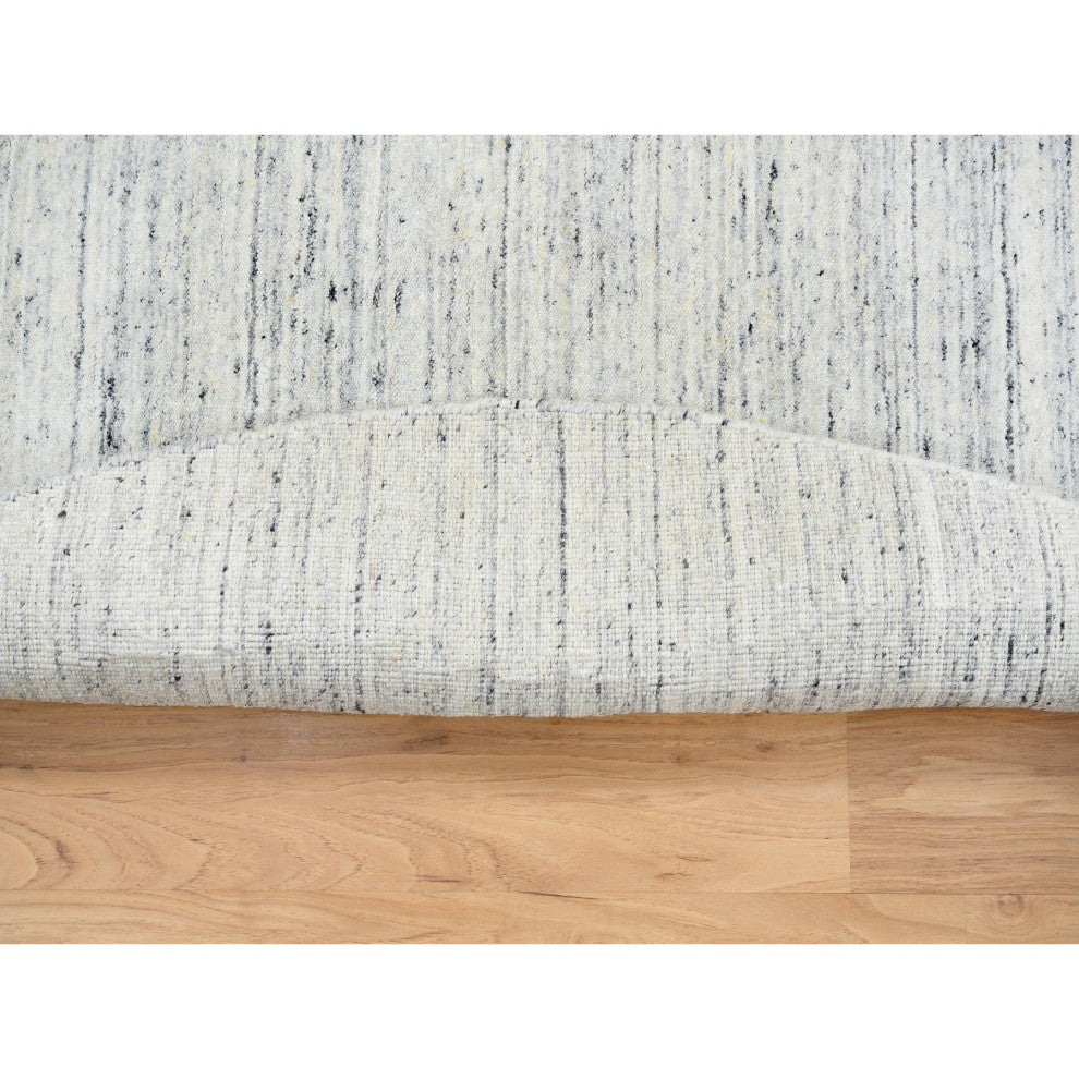 Ivory Plain Modern Striped Design Soft Wool Hand Loomed Round Rug, 6'0"x6'0"
