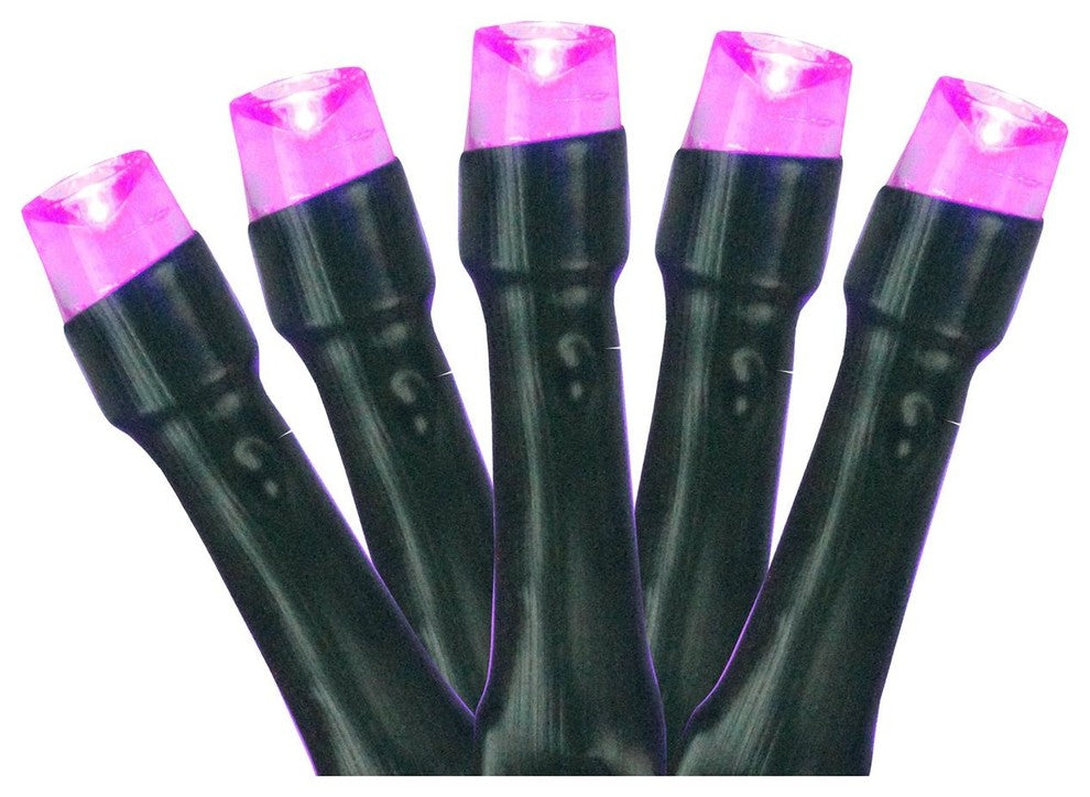 20 Battery Operated Pink LED Wide Angle Christmas Lights - 9.5 ft Green Wire