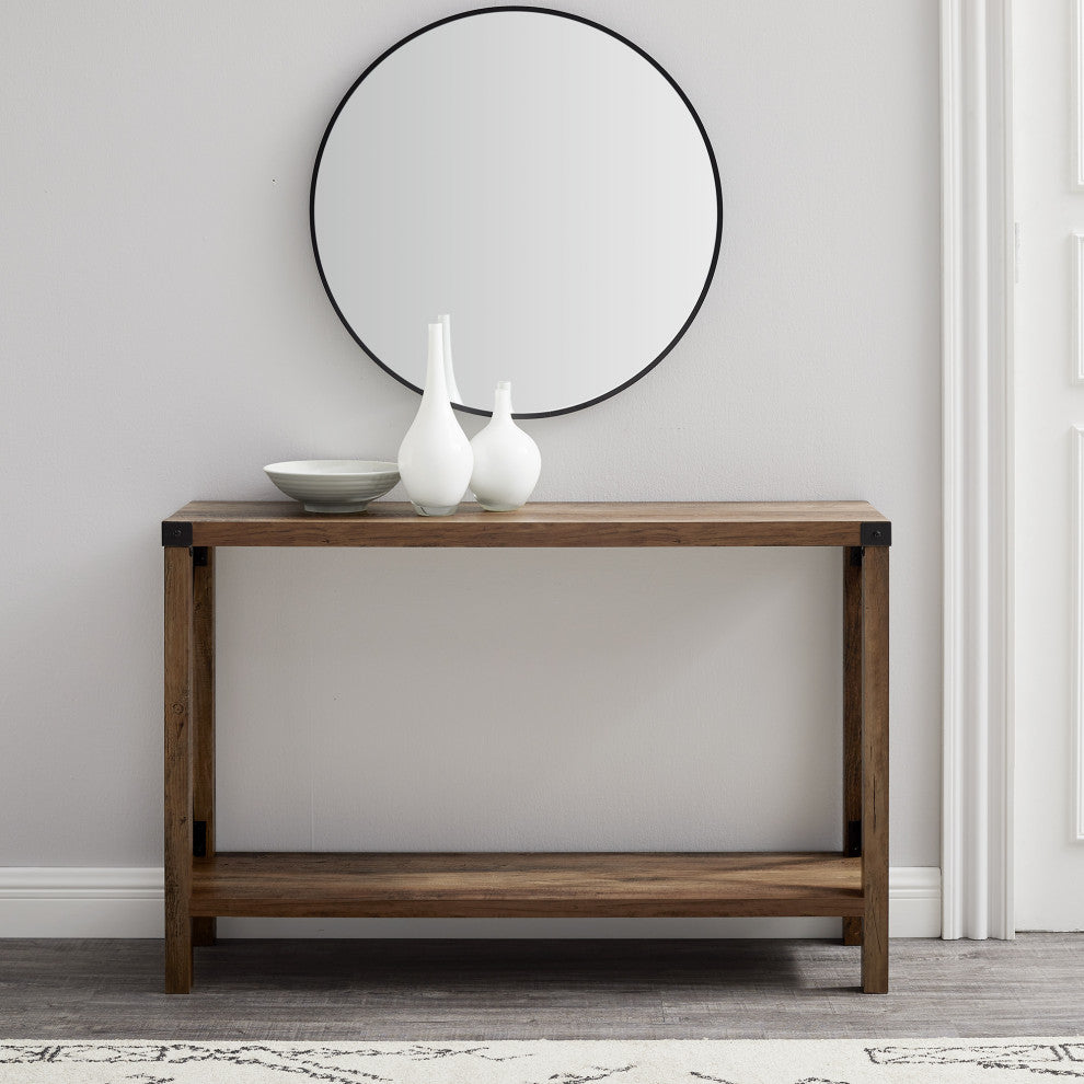 46" Urban Industrial Metal "X" Entry Table, Rustic Oak