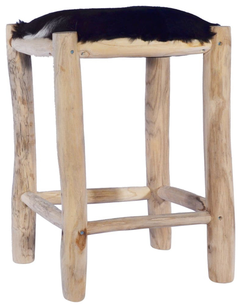 vidaXL Bar Stool Real Goat Leather and Solid Teak Wood