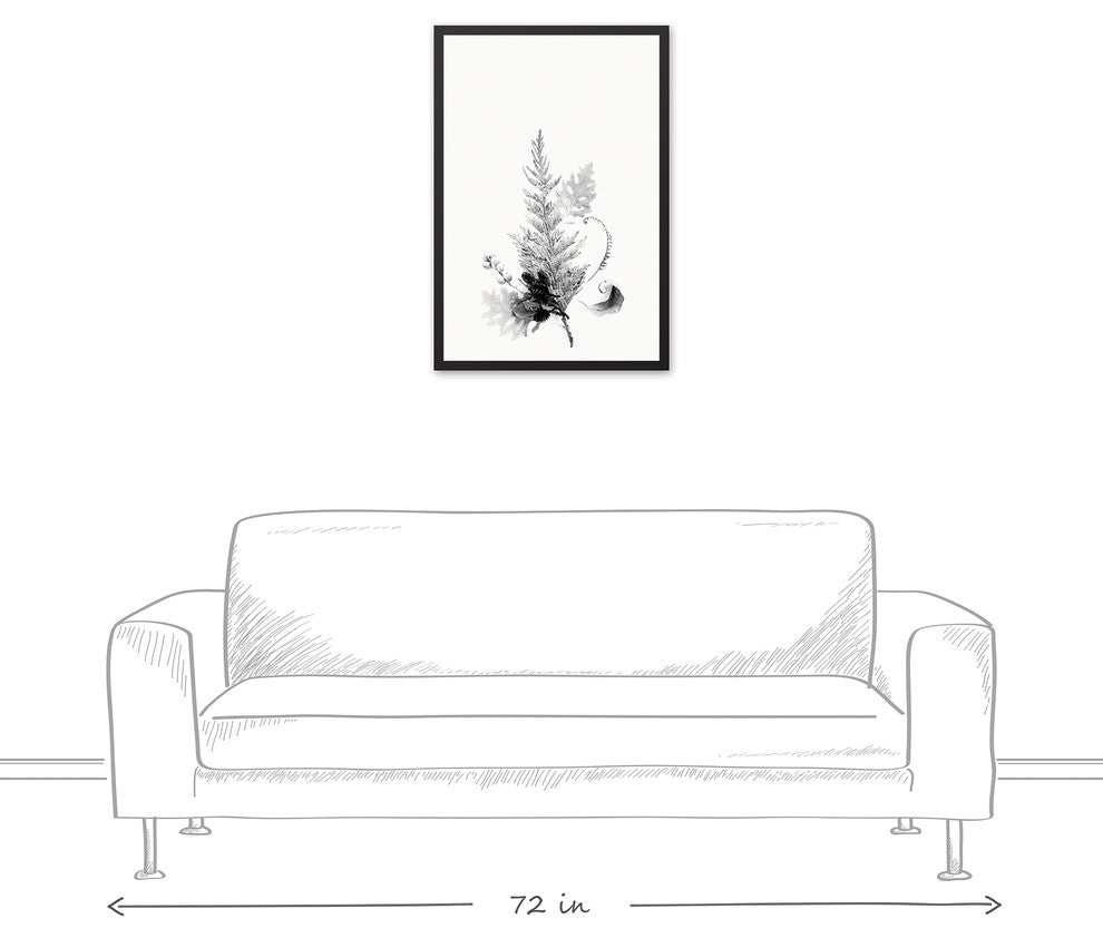 Black and White Transparent Fern 20x30 Black Framed Canvas