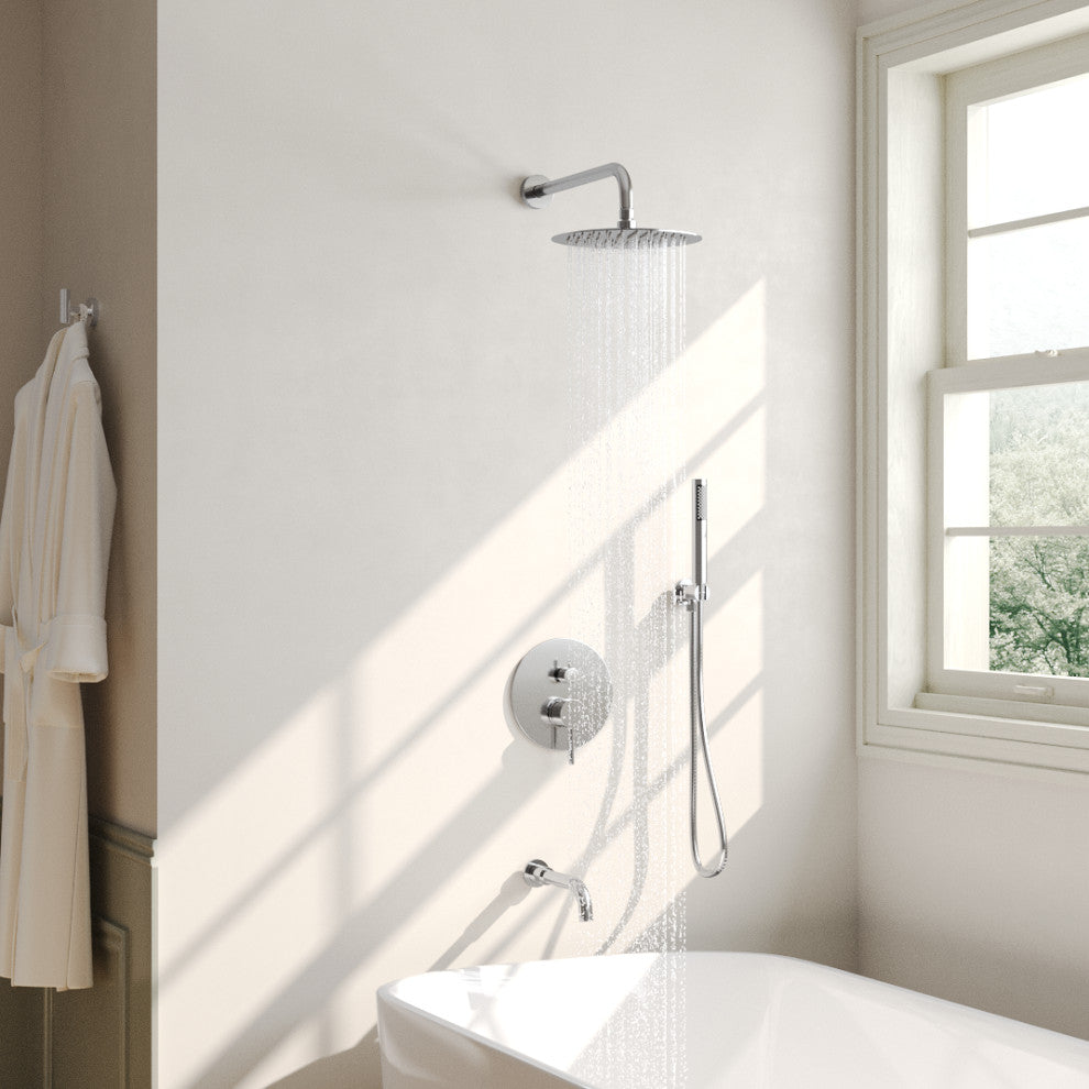 10" Wall Shower System with Tub Shower Faucet Set, Chrome