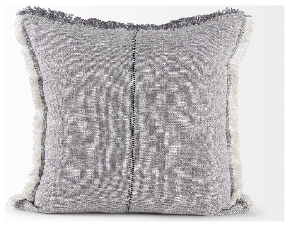 Fringed Blue and Beige Square Accent Pillow Cover