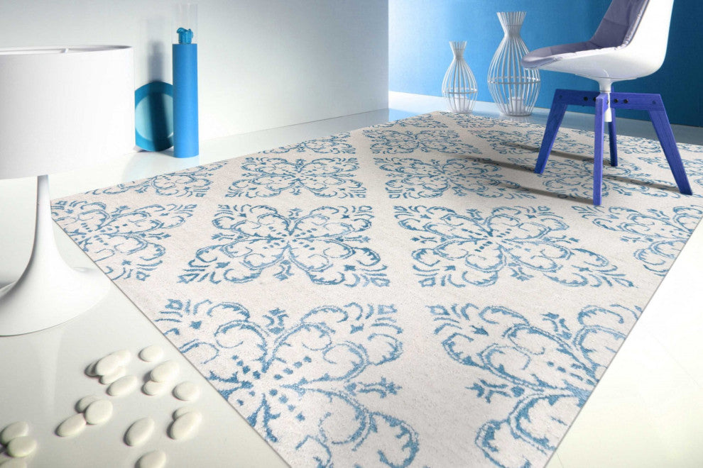 8" X10" X 0.5" Blue Wool Area Rug