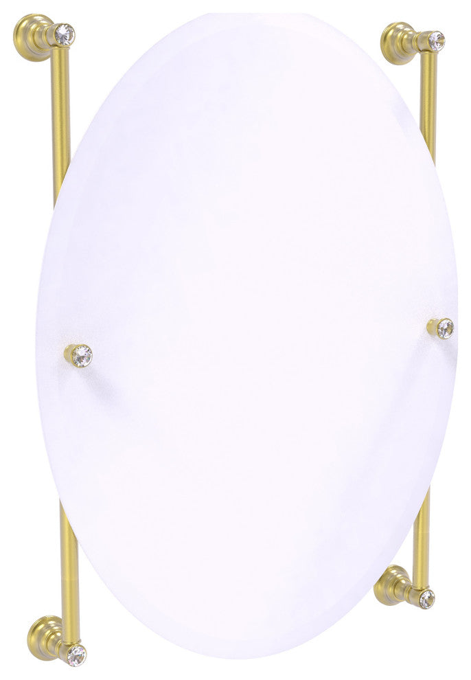 Carolina Crystal Oval Frameless Rail Mounted Mirror, Satin Brass