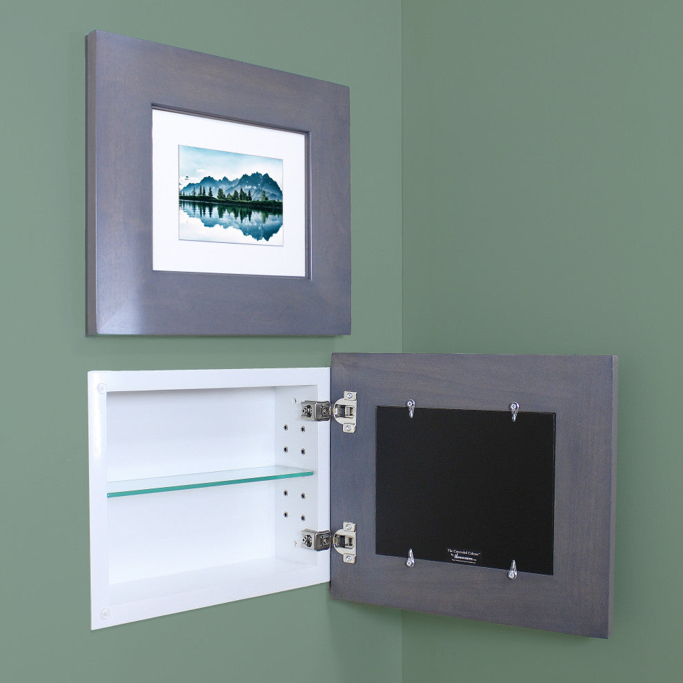 Landscape Recessed Concealed Medicine Cabinet, 14"x11", Gray