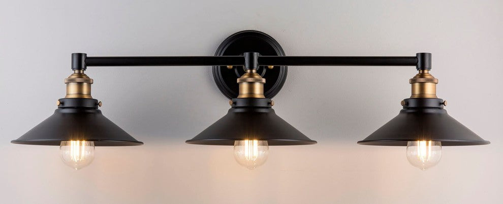 Andante 3 Light Industrial Wall Sconce with LED Bulbs, Antique Brass