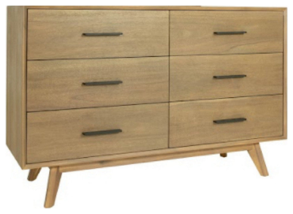 Benzara BM279487 Cid Allie 53" Modern Dresser, 6 Drawers, Solid Acacia, Walnut