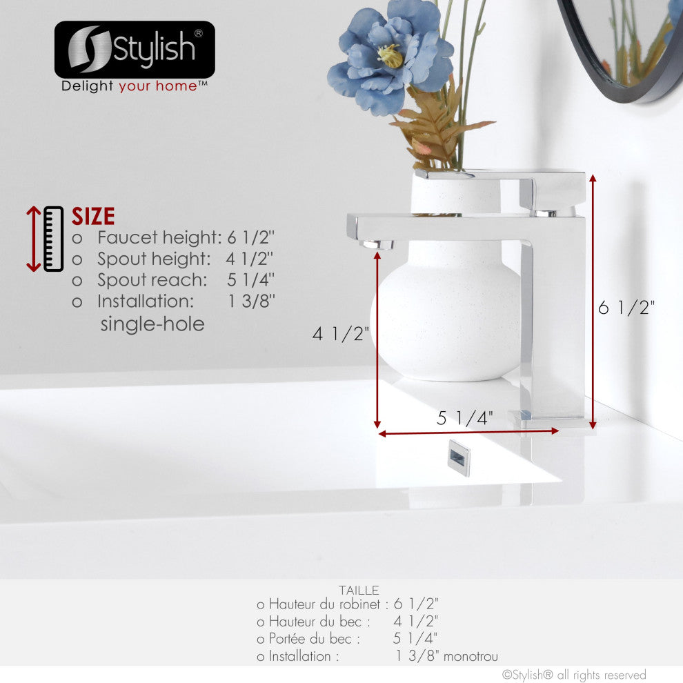 STYLISH Bathroom Faucet Single Handle Polished Chrome Finish, B-112C AVA