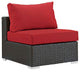 Modern Outdoor Sofa Middle Chair, Sunbrella Rattan Wicker, Red