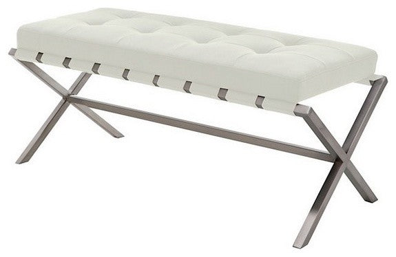 Auguste Bench in Brushed Stainless Steel Frame, White, Small