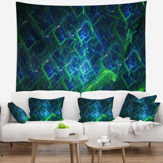 Green Blue Electric Lightning Abstract Wall Tapestry, 80"x68"