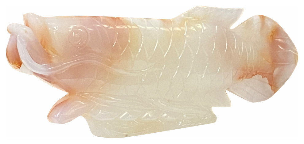 Chinese White Jade Stone Koi / Arowana Fish Fengshui Display Figure Hws1775