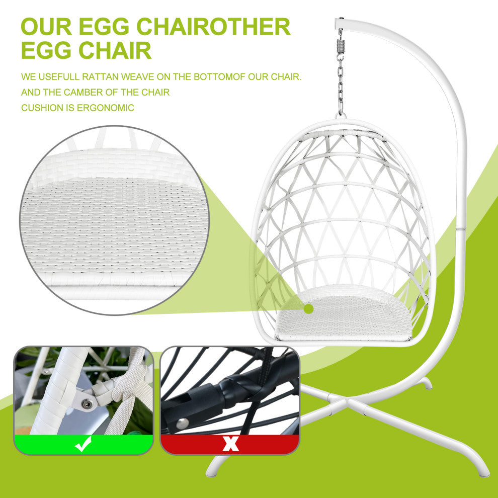 Outdoor Rattan Swing Chair Folding Hanging Egg Chair With Cushion and Pillow