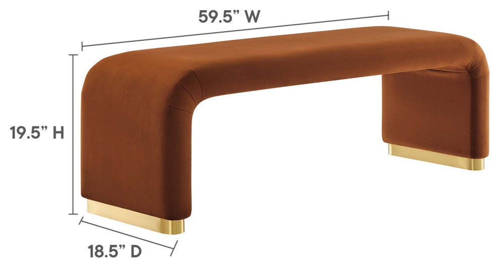 Koda Performance Velvet Waterfall Long Bench - Brass Rust